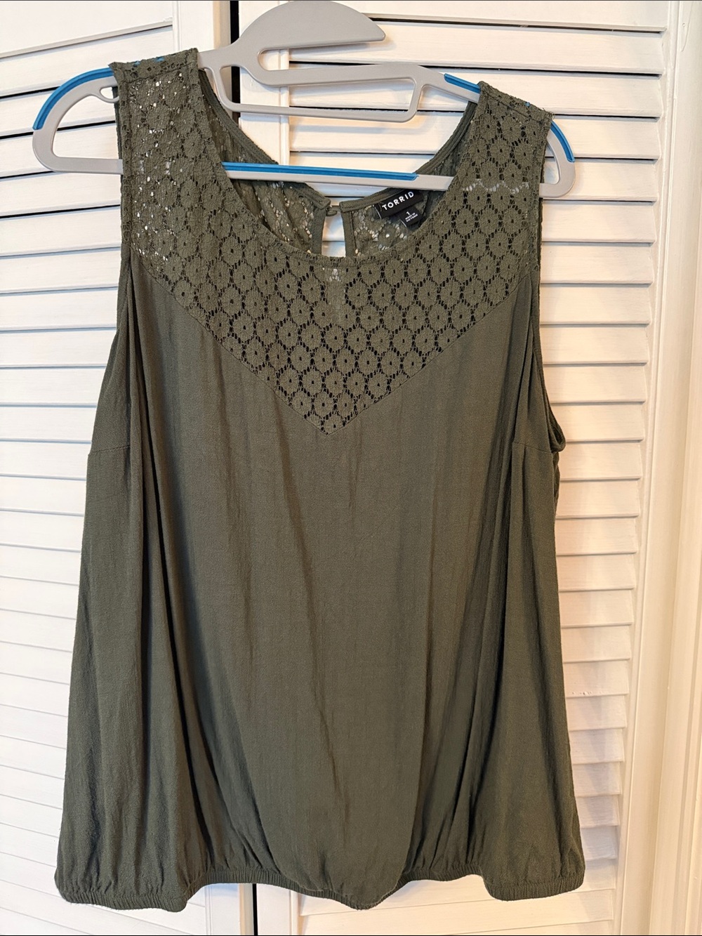 torrid Olive Green Crochet Yoke Sleeveless Tank